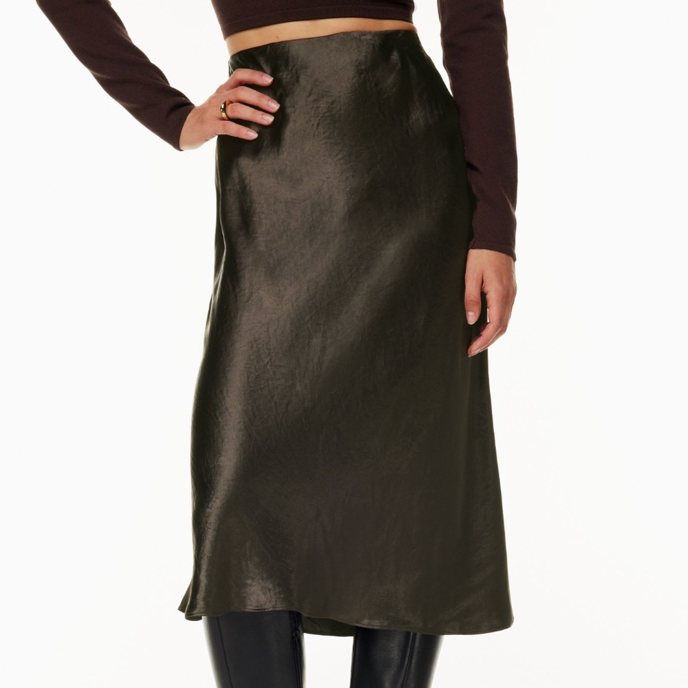Aritzia Babaton Slip Satin Midi Skirt in Brown, size 8
